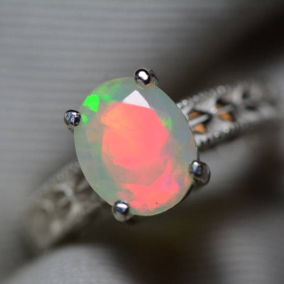 Opal Ring, 1.86 Carat Solid Faceted Opal Ring Appraised at 1,100.00, Sterling Silver, Genuine Opal Jewellery, October Birthstone, Size 7