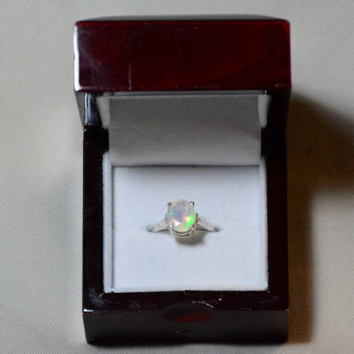 Opal Ring, 2.03 Carat Solid Faceted Green Opal Ring Appraised at 1,200.00, Sterling Silver, Genuine Opal Jewellery, October Birthstone