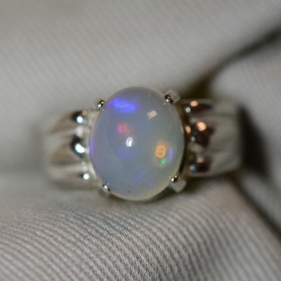 Opal Ring, 2.84 Carat Solid Jelly Opal Cabochon Solitaire Ring Appraised at 800.00, October Birthstone, Certified Opal Jewellery