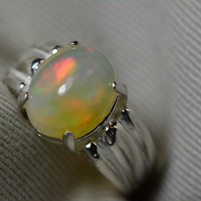 Opal Ring, 2.84 Carat Solid Opal Cabochon Solitaire Ring Appraised at 850.00, Real Opal Jewelry, Sterling Silver Size 6 1/2