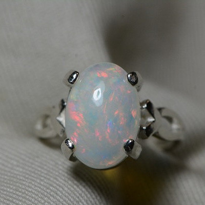 Opal Ring, 3.72 Carat Solid Opal Cabochon Solitaire Ring Appraised at 1,100.00, Genuine Opal Jewellery, Sterling Silver Size 7