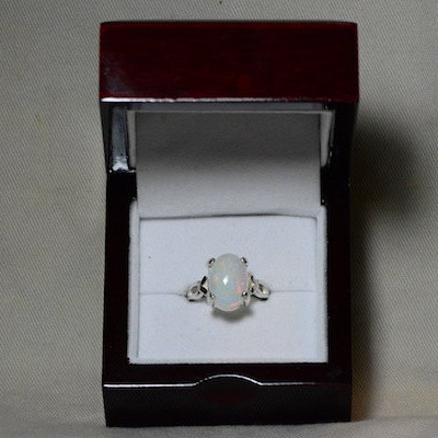Opal Ring, 3.72 Carat Solid Opal Cabochon Solitaire Ring Appraised at 1,100.00, Genuine Opal Jewellery, Sterling Silver Size 7