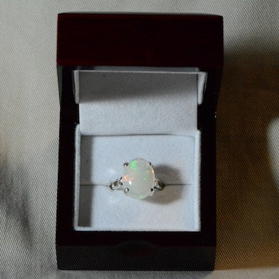 Opal Ring, 5.67 Carat Solid Opal Cabochon Solitaire Ring Appraised at 1,700.00, Genuine Opal Jewellery, Size 7 Sterling Silver