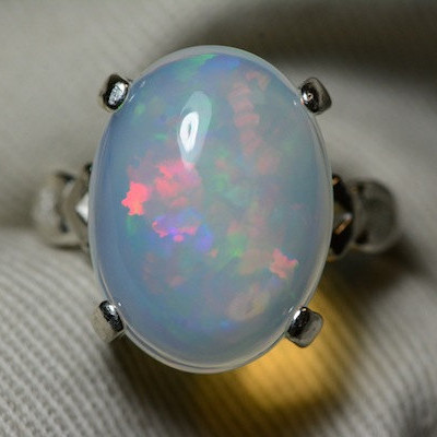Opal Ring, 6.95 Carat Solid Opal Cabochon Solitaire Ring Appraised at 2,100.00, Natural Opal Jewellery, Size 7 Sterling Silver