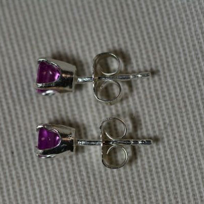 Pink Sapphire Cabochon Earrings, 0.87 Carat 4mm Genuine Pink Sapphire Cabochon Stud Earrings Sterling Silver