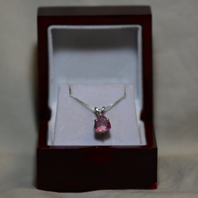 Pink Tourmaline Necklace, 2.74 Carat Tourmaline Pendant Appraised At 800.00, Sterling Silver, Certified Natural Tourmaline, Trillion Cut