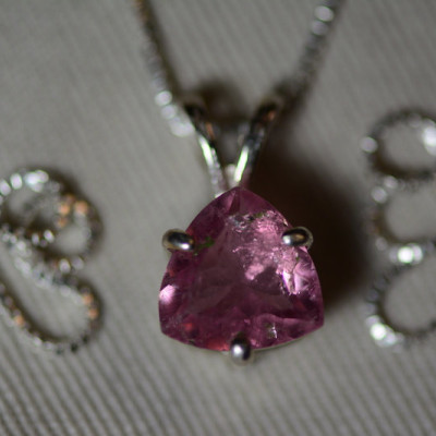 Pink Tourmaline Necklace, 2.74 Carat Tourmaline Pendant Appraised At 800.00, Sterling Silver, Certified Natural Tourmaline, Trillion Cut