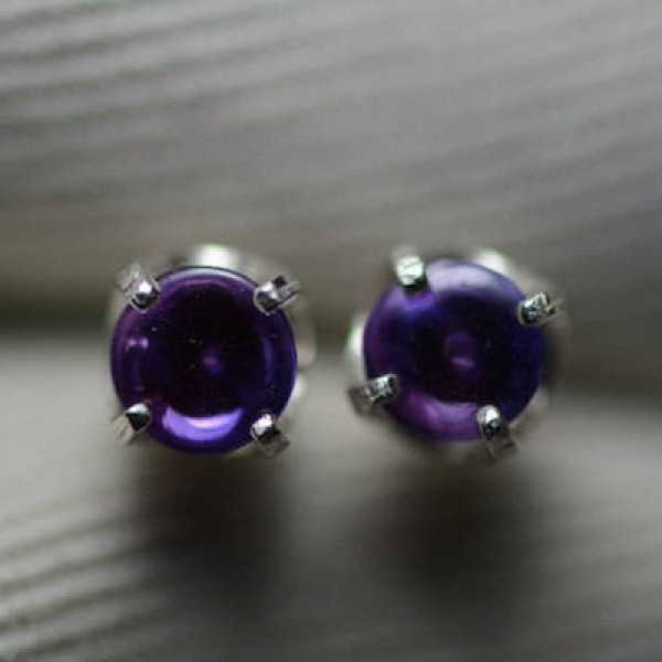 Purple Sapphire Cabochon Earrings, 0.76 Carat VS Clarity, Sterling Silver, September Birthstone