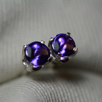 Purple Sapphire Earrings, 1.02 Carat VS Clarity Sapphire Cabochon Stud Earrings, Sterling Silver, September Birthstone, Sapphire Jewelry