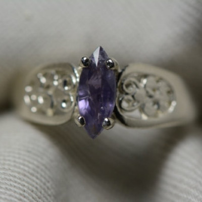 Purple Sapphire Ring, Marquise Cut 0.96 Carat Sapphire Solitaire Ring Appraised at 650.00, Sterling Silver Size 7, Genuine Sapphire Jewelry