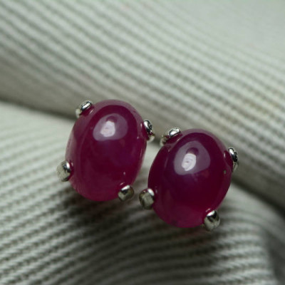 Ruby Earrings, Red Ruby Cabochon Earrings 2.62 Carats Appraised at 1,175.00, July Birthstone, Real Ruby Jewelry, Sterling Silver, Certified