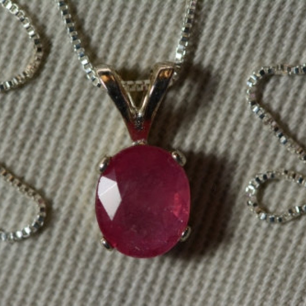 Ruby Necklace, 1 .50 Carat Ruby Pendant On 16" Sterling Silver Necklace, July Birthstone, Oval Cut Ruby Jewelry