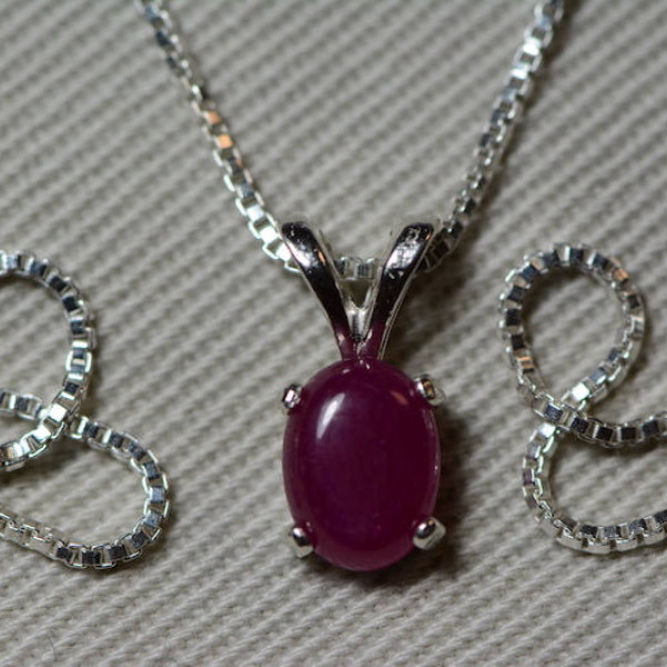 Ruby Necklace, Certified Natural 1.11 Carat Ruby Cabochon Pendant Appraised at 500.00, July Birthstone, Sterling Silver, Red Ruby Cab