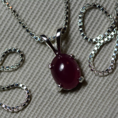 Ruby Necklace, Certified Natural 1.38 Carat Ruby Cabochon Pendant Appraised at 600.00, July Birthstone, Sterling Silver, Red Ruby Cab