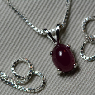 Ruby Necklace, Certified Natural 1.50 Carat Ruby Cabochon Pendant Appraised at 675.00, July Birthstone, Sterling Silver, Red Ruby Cab