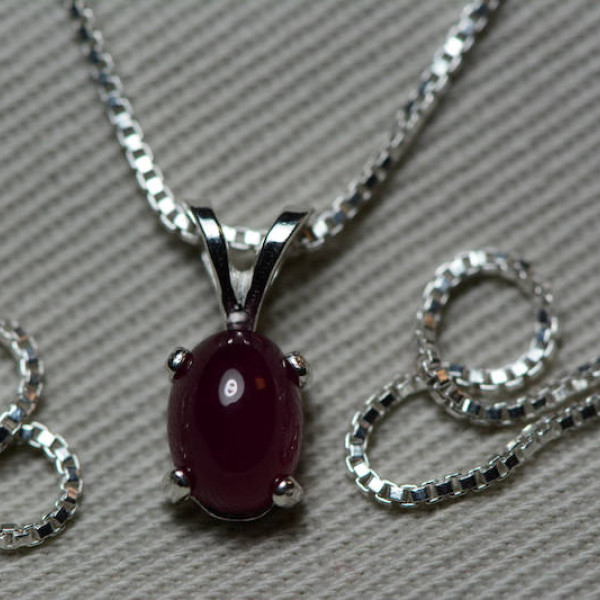 Ruby Necklace, Certified Natural 1.50 Carat Ruby Cabochon Pendant Appraised at 675.00, July Birthstone, Sterling Silver, Red Ruby Cab