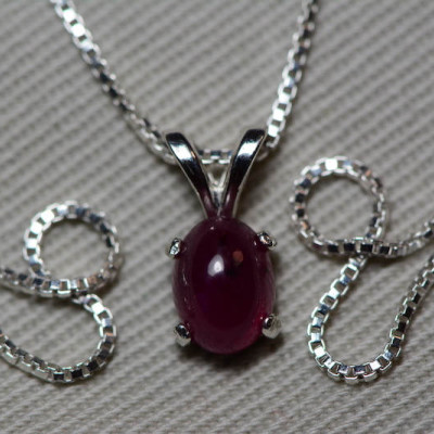 Ruby Necklace, Certified Natural 1.53 Carat Ruby Cabochon Pendant Appraised at 675.00, July Birthstone, Sterling Silver, Red Ruby Cab