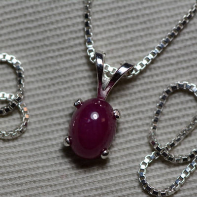 Ruby Necklace, Certified Natural 1.74 Carat Ruby Cabochon Pendant Appraised at 775.00, July Birthstone, Sterling Silver, Red Ruby Cab