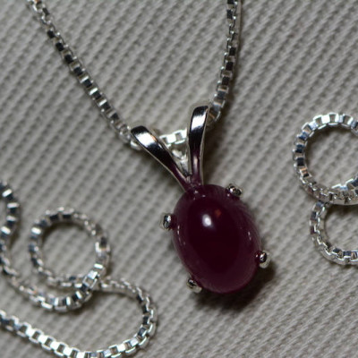 Ruby Necklace, Certified Real 1.86 Carat Ruby Cabochon Pendant Appraised at 825.00, July Birthstone, Sterling Silver, Red Ruby Cab