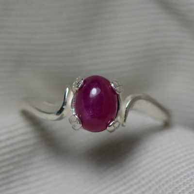 Ruby Ring, Red Ruby Cabochon Ring 1.23 Carat Appraised at 550.00, July Birthstone, Real Ruby Jewelry, Oval Cut, Sterling Silver, Certified
