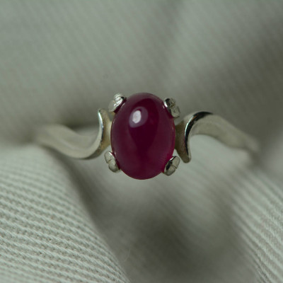 Ruby Ring, Red Ruby Cabochon Ring 1.76 Carat Appraised at 800.00, July Birthstone, Real Ruby Jewelry, Sterling Silver Size 7, Certified