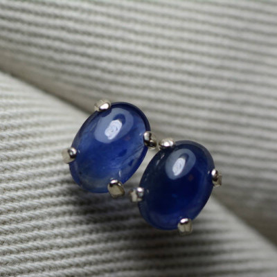 Sapphire Earrings, Blue Sapphire Cabochon Stud Earrings 1.85 Carats Appraised at 825.00, September Birthstone, Sterling Silver