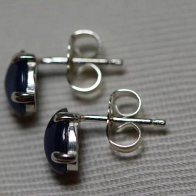 Sapphire Earrings, Blue Sapphire Cabochon Stud Earrings 1.87 Carats Appraised at 825.00, September Birthstone, Sterling Silver, Real