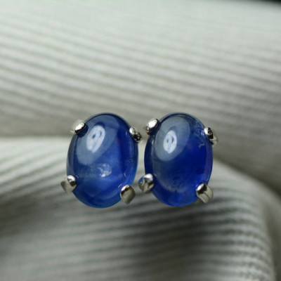 Sapphire Earrings, Blue Sapphire Cabochon Stud Earrings 1.92 Carats Appraised at 875.00, September Birthstone, Sterling Silver, Real