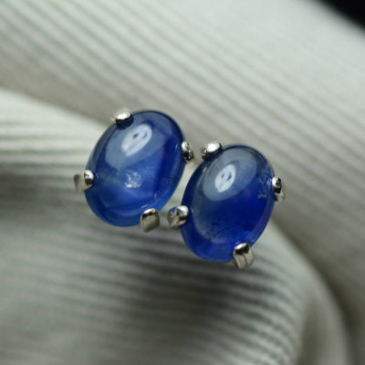 Sapphire Earrings, Blue Sapphire Cabochon Stud Earrings 1.92 Carats Appraised at 875.00, September Birthstone, Sterling Silver, Real