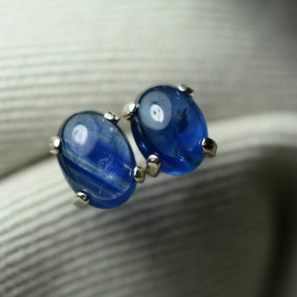 Sapphire Earrings, Blue Sapphire Cabochon Stud Earrings 2.00 Carats Appraised at 900.00, September Birthstone, Sterling Silver, Natural