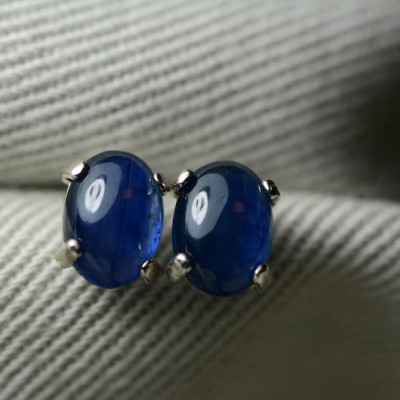 Sapphire Earrings, Blue Sapphire Cabochon Stud Earrings 2.15 Carats Appraised at 950.00, September Birthstone, Sterling Silver, Natural