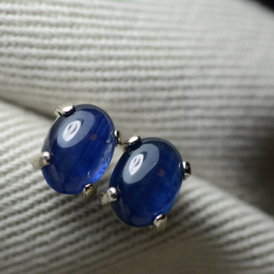 Sapphire Earrings, Blue Sapphire Cabochon Stud Earrings 2.15 Carats Appraised at 950.00, September Birthstone, Sterling Silver, Natural