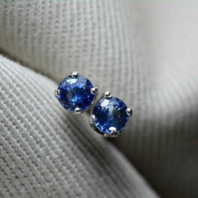 Sapphire Earrings, Blue Sapphire Stud Earrings 0.51 Carat Appraised at 425.00, September Birthstone, Certified Sterling Silver Jewellery