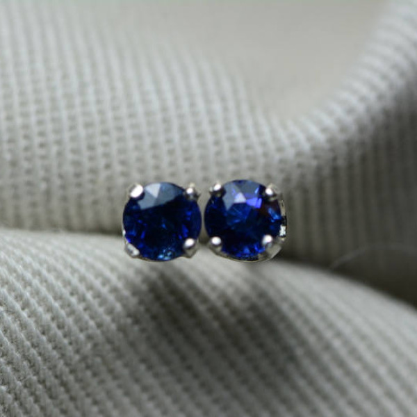 Sapphire Earrings, Blue Sapphire Stud Earrings 0.55 Carat Appraised at 450.00, September Birthstone, Certified Sterling Silver Jewellery