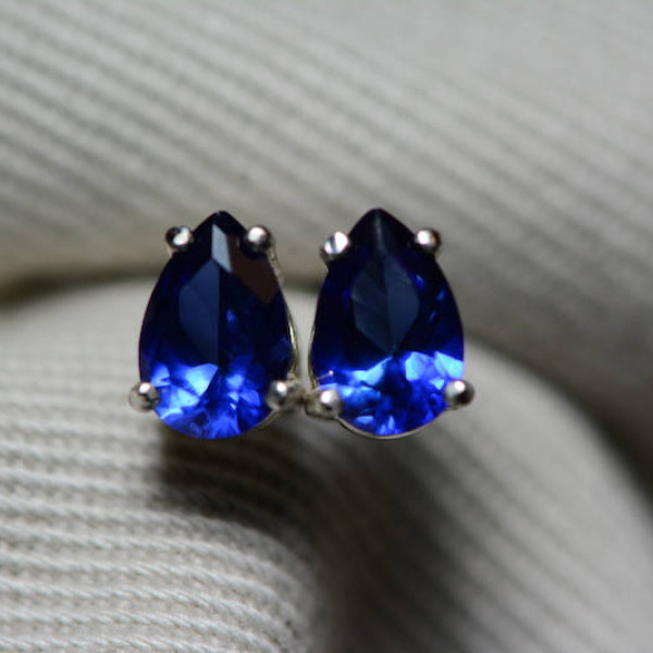 Sapphire Earrings, Blue Sapphire Stud Earrings 0.94 Carat Certified 750.00, September Birthstone, Natural Jewelry, Pear Cut, Sterling Silver