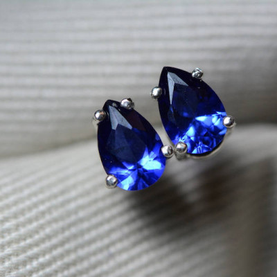 Sapphire Earrings, Blue Sapphire Stud Earrings 0.95 Carat Certified 750.00, September Birthstone, Natural Jewelry, Pear Cut, Sterling Silver