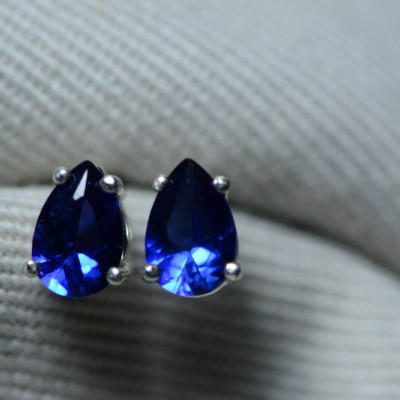 Sapphire Earrings, Blue Sapphire Stud Earrings 0.97 Carat Certified 775.00, September Birthstone, Natural Jewelry, Pear Cut, Sterling Silver