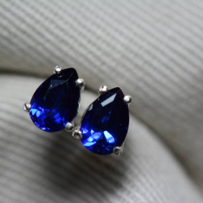 Sapphire Earrings, Blue Sapphire Stud Earrings 1.05 Carat Certified 850.00, September Birthstone, Natural Jewelry, Pear Cut, Sterling Silver