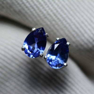 Sapphire Earrings, Blue Sapphire Stud Earrings 1.10 Carat Certified 875.00, September Birthstone, Natural Jewelry, Pear Cut, Sterling Silver