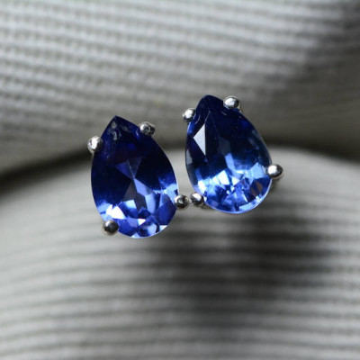 Sapphire Earrings, Blue Sapphire Stud Earrings 1.10 Carat Certified 875.00, September Birthstone, Natural Jewelry, Pear Cut, Sterling Silver