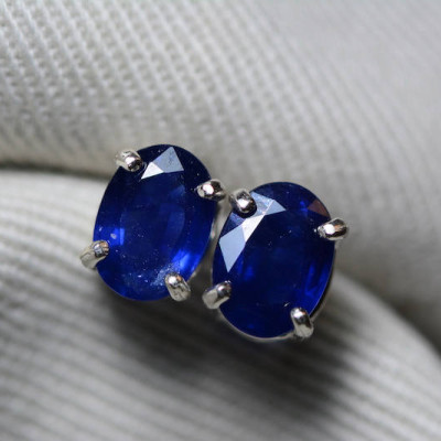 Sapphire Earrings, Blue Sapphire Stud Earrings 1.85 Carat Appraised at 1,475.00, September Birthstone, Certified Sterling Silver Jewellery