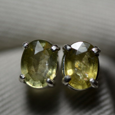 Sapphire Earrings, Green Sapphire Stud Earrings 2.40 Carat Appraised at 750.00, September Birthstone, Certified Sapphire Jewelry