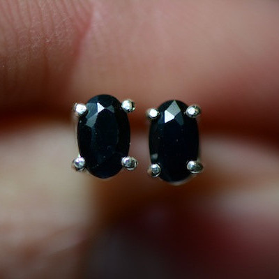 Sapphire Earrings, Midnight Blue Sapphire Solitaire Stud Earrings 0.70 Carats Sterling Silver, Oval Cut Jewelry,