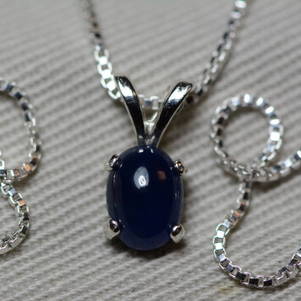 Sapphire Necklace, Blue Sapphire Cabochon Pendant 1.06 Carat Appraised at 450.00, September Birthstone, Real Sapphire, Sterling Silver