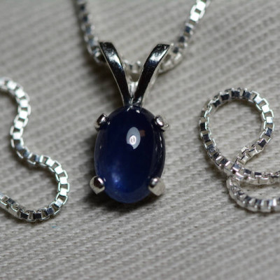 Sapphire Necklace, Blue Sapphire Cabochon Pendant 1.10 Carat Appraised at 500.00, September Birthstone, Real Sapphire, Sterling Silver