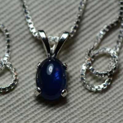 Sapphire Necklace, Blue Sapphire Cabochon Pendant 1.12 Carat Appraised at 500.00, September Birthstone, Genuine Sapphire, Sterling Silver