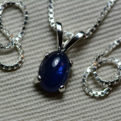 Sapphire Necklace, Blue Sapphire Cabochon Pendant 1.12 Carat Appraised at 500.00, September Birthstone, Genuine Sapphire, Sterling Silver