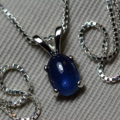 Sapphire Necklace, Blue Sapphire Cabochon Pendant 1.18 Carat Appraised at 525.00, September Birthstone, Genuine Sapphire, Sterling Silver