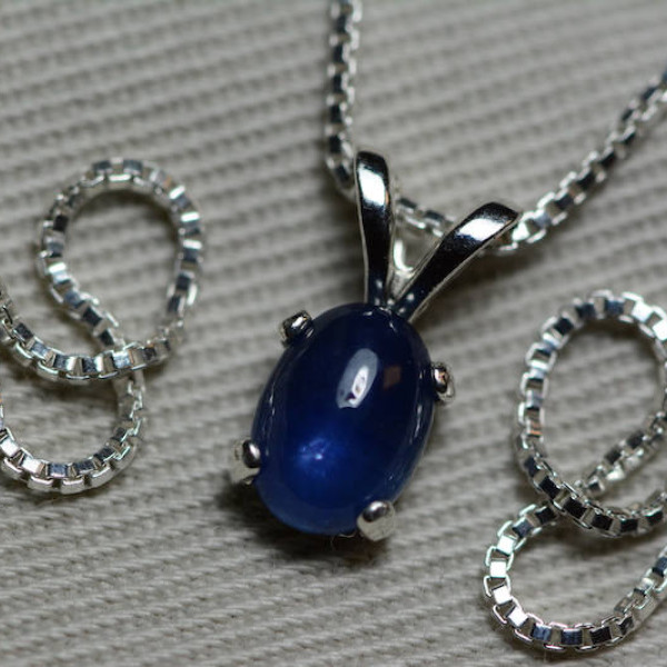 Sapphire Necklace, Blue Sapphire Cabochon Pendant 1.18 Carat Appraised at 525.00, September Birthstone, Genuine Sapphire, Sterling Silver