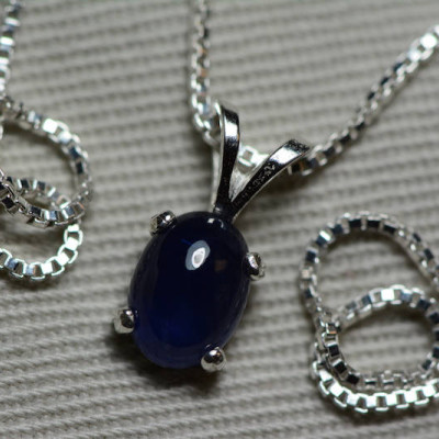 Sapphire Necklace, Blue Sapphire Cabochon Pendant 1.24 Carat Appraised at 550.00, September Birthstone, Genuine Sapphire, Sterling Silver